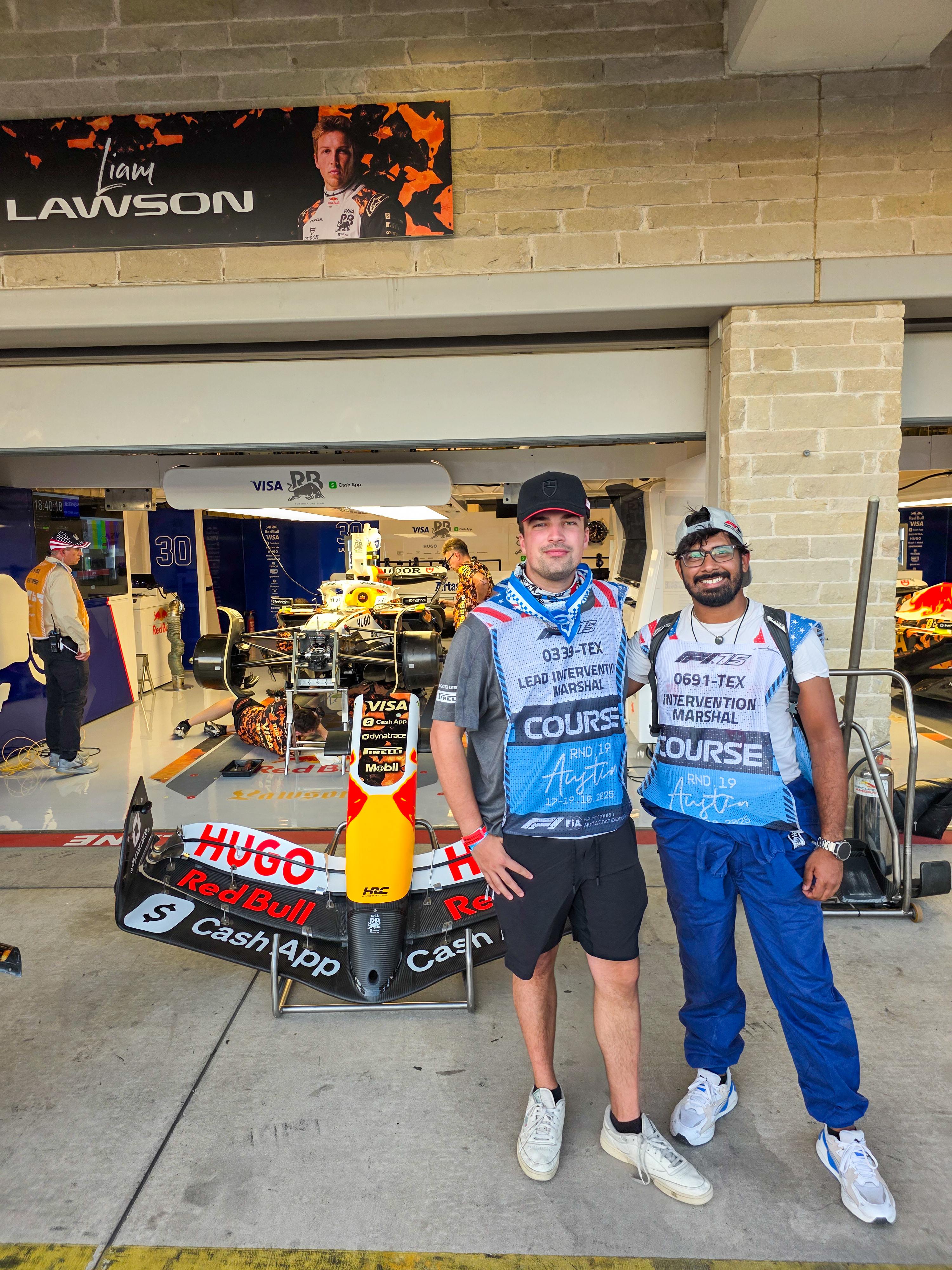 Me with a fellow marshal in the pitlane at the 2025 Formula 1 USGP
